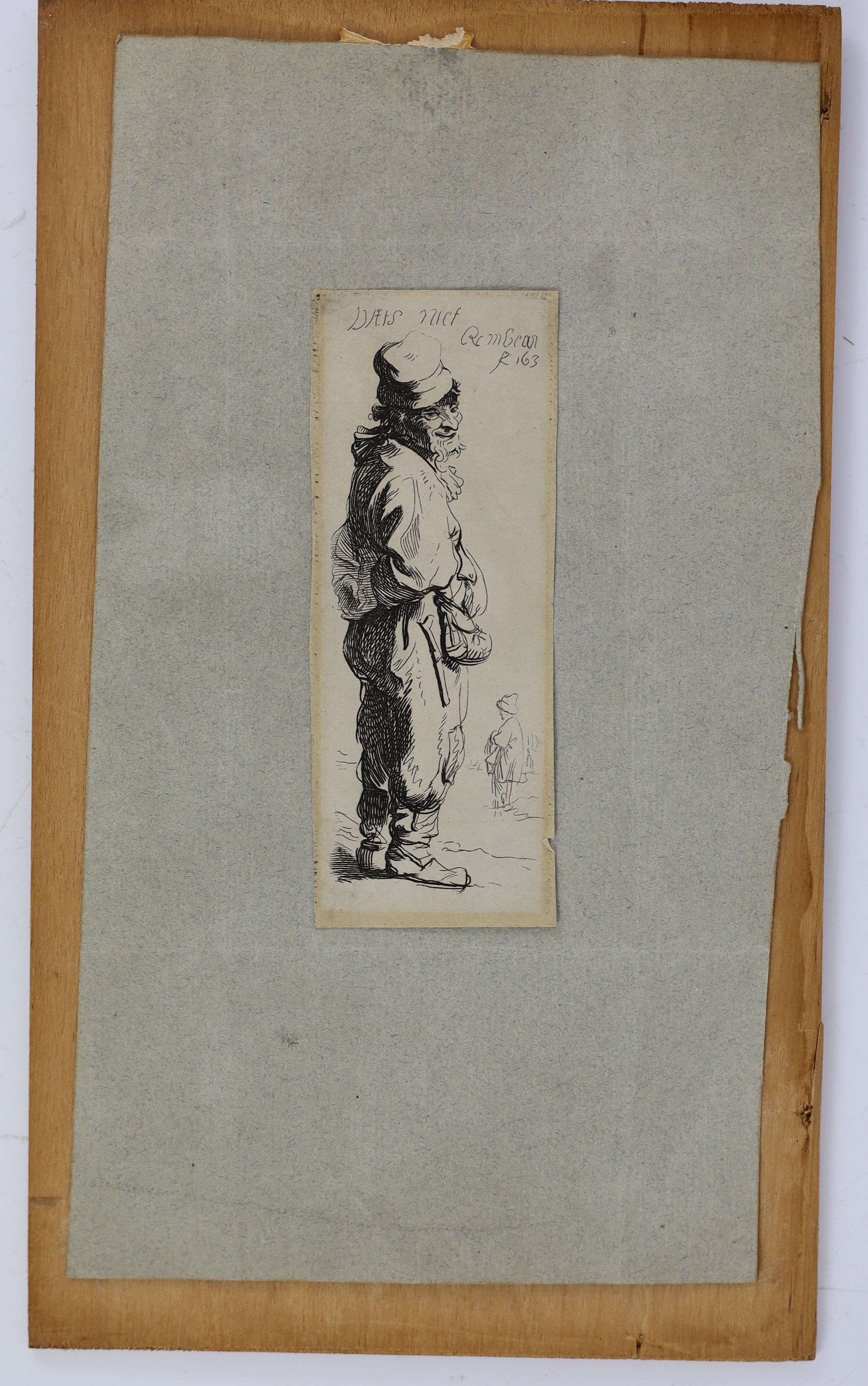 After Rembrandt Van Rijn (1606-1669), A Peasant Replying: 'Dats niet', etching, 11.25 x 4.25cm